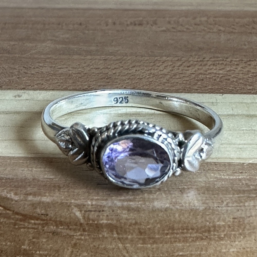 Vintage Accent Ring Size 10.25 Amethyst Gem Rope Twist Floral 925 Sterling 2.8g
